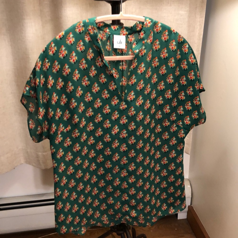 CAbi Stevie Green Floral Blouse